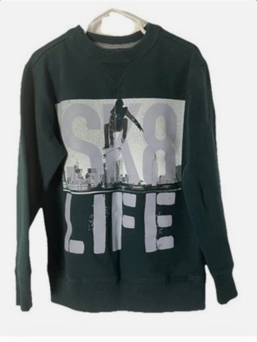Children's Place Boys Graphic Crewneck Fleece Top Long Sleeves Color Green S 7-8